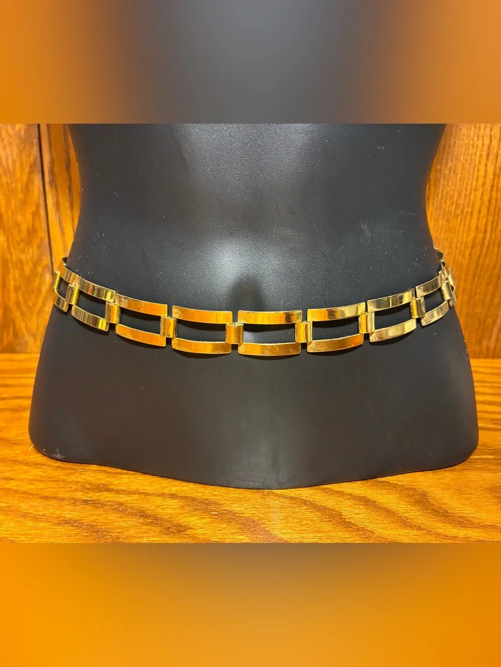 Y2K Vintage Rectangle Panel Gold Metal Link Chain Belt One Size
